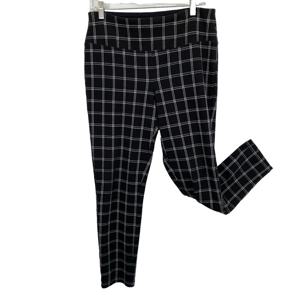 INC International Concepts Pull-On Ponte Pants Black Windowpane size Large - Picture 1 of 10